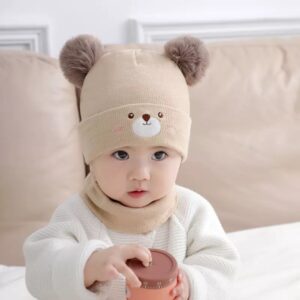 0–36 Months New Bear Cotton Hat Khaki with Scarf