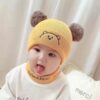 0–36 Months Little Bear Baby Cap With Scarf Yellow