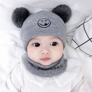 0–36 Months Smiley Face Baby Cap Gray with Scarf