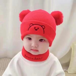 0–36 Months Little Bear Baby Cap Red With Scarf