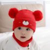 0–36 Months Cute Bear Hat Red with Scarf